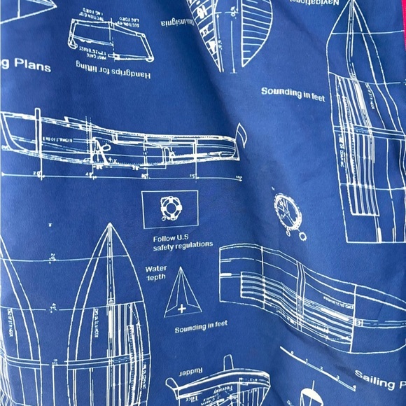 Lands End blue white printed swim trunks swim shorts size mens XL (40-42) - Picture 2 of 5